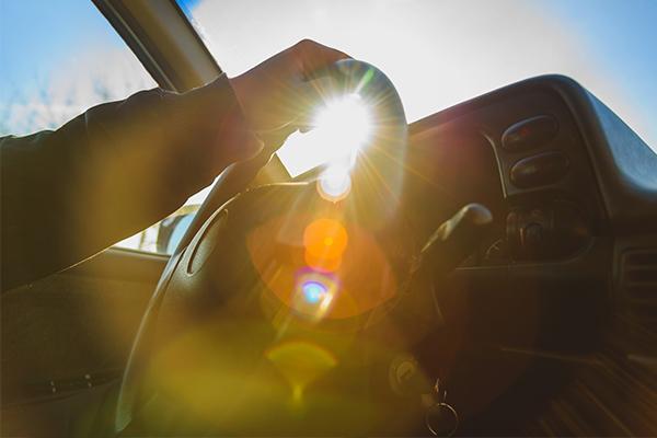 Sun shining through car window